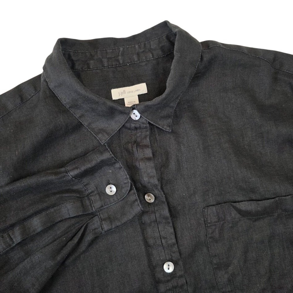 J.Jill Womens S 100% Linen Button Down Long Sleeve Shirt Black Love Linen Pocket